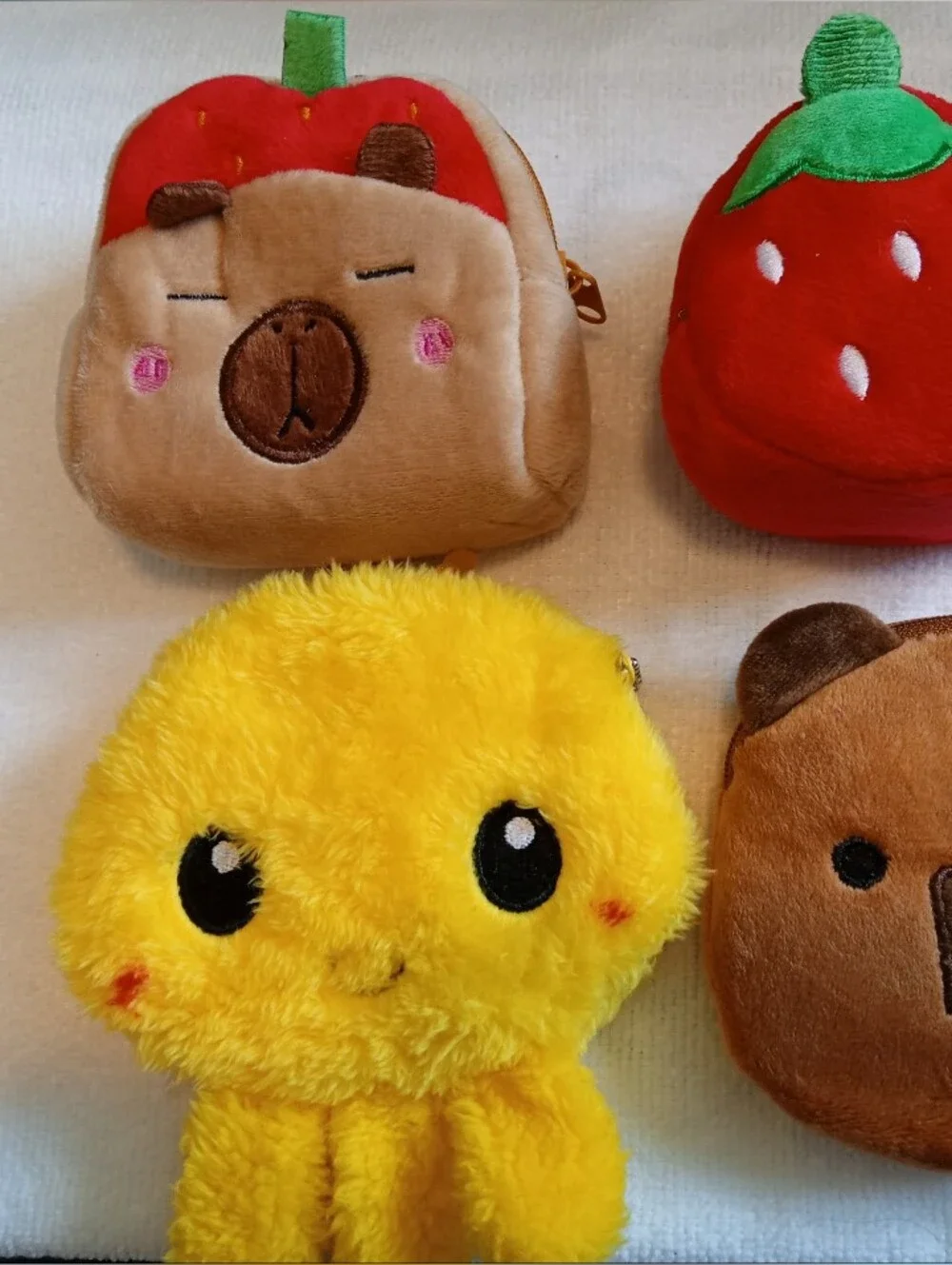 Coin Purses; Cute Yellow Plush Octopus, 2 Capybaras And Strawberry
